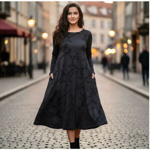 NEW Alembika Black Burnout Long Sleeve Maxi Swing Dress Size 2(M)